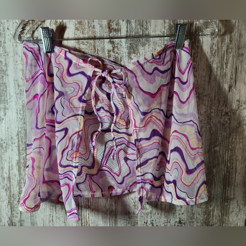 Xhilaration Colorful Pink Purple Cream Abstract Swirl Design Swim Sarong Coverup